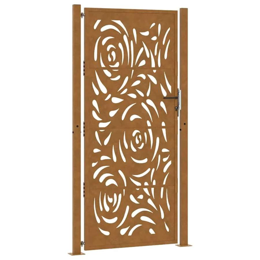 vidaXL Gartentor aus Verwitterungsstahl in Braun mit Flammendesign, B: 110 cm, H: 205 cm - Bild 2