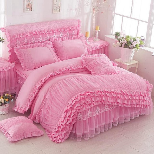 Bin Chi Textiles Bettwäscheset mit Spitze in Pink, bestehend aus 1 Bettbezug und 2 Kissenbezügen, B/H: 180 x 220 cm - Bild 1