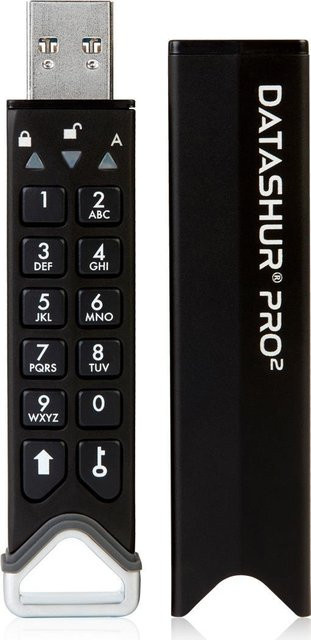 iStorage datAshur Pro2 USB-Flash-Laufwerk mit 128 GB Speicherplatz, verschlüsselt, USB 3.2 Gen 1, USB-A, Schwarz - Bild 1