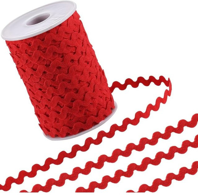 Rotes Ric Rac Band als gewebte Wellen-Bordüre zum Nähen für Weihnachten, 50 m Länge, Breite: 0,5 cm - Bild 1