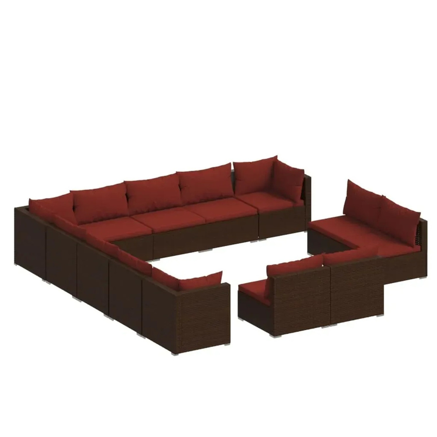 vidaXL 13-tlg. Garten-Lounge-Set in U-Form aus braunem Poly-Rattan mit Kissen und pulverbeschichtetem Stahlgestell - Bild 2
