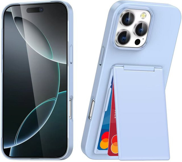 JNXIYN Luxus Falt-Handyhülle mit Kartensteckplatz und Halterung für iPhone 16 15 14 13 12 11 Pro Max Plus, Farbe: Transparent/Blau - Bild 1