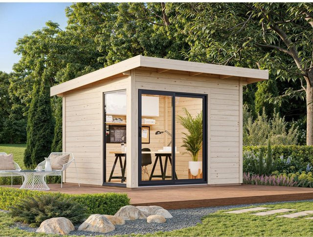 Palmako Gartenhaus Andrea Slide Plus aus Fichtenholz in Grau mit Pultdach und Montage-Set B/T: 296 x 270 cm - Bild 1