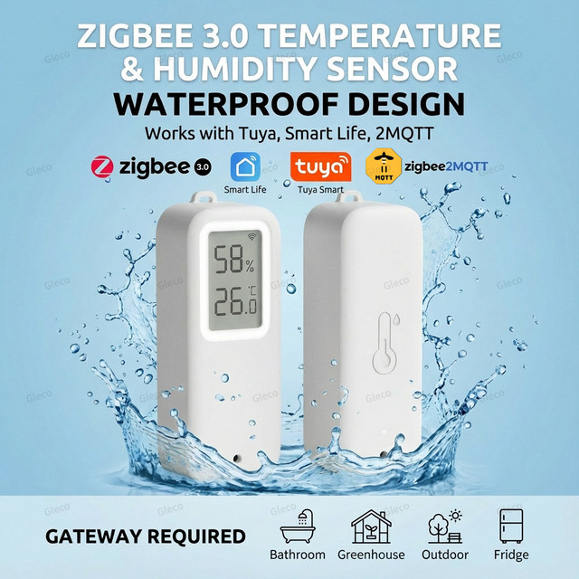 Coolo Wasserdichtes Zigbee Smart Thermometer Hygrometer mit Digitalanzeige, Tuya Temperatur- und Feuchtigkeitssensor für Außenbereich und Gewächshaus, Weiß - Bild 1