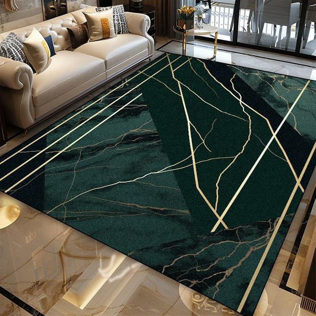 JGJG Teppich in Grün, moderner geometrischer Design-Bodenmatte für Wohnzimmer, Schlafzimmer oder Küche, rutschfest und waschbar, B/T: 60 x 90 cm - Bild 1