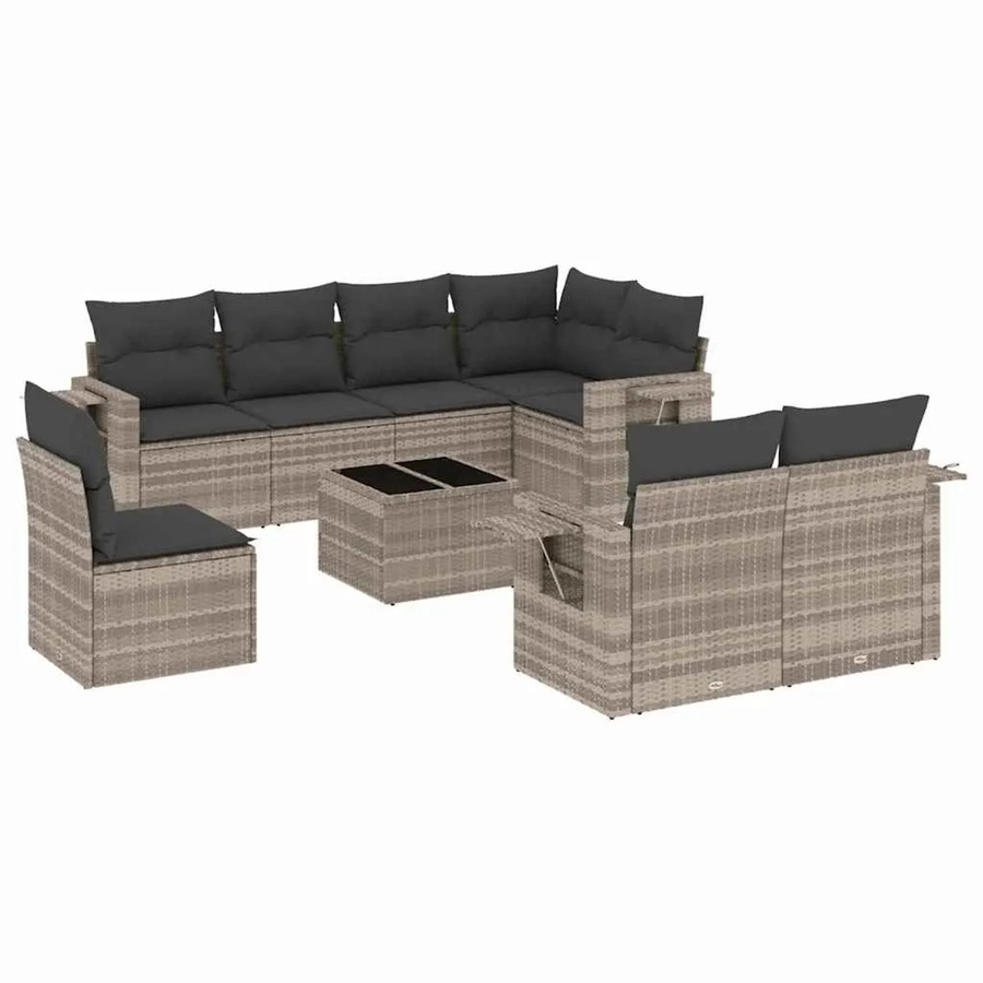vidaXL 9-teilige Garten-Sofagarnitur aus Polyrattan mit Kissen in Hellgrau - Bild 2