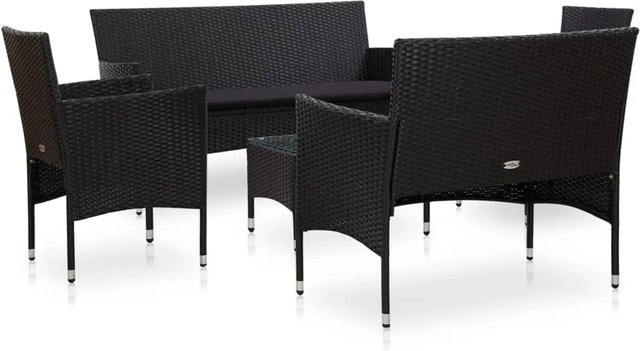 vidaXL 5-tlg Garten-Lounge-Set aus Poly Rattan in Schwarz mit Auflagen und Glastisch - Bild 1