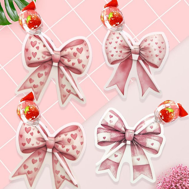 Tissy Lutscher Karten Set mit rosa Schleife und Herz-Print aus Papier für Hochzeit und Valentinstag, 40 Stück - Bild 1