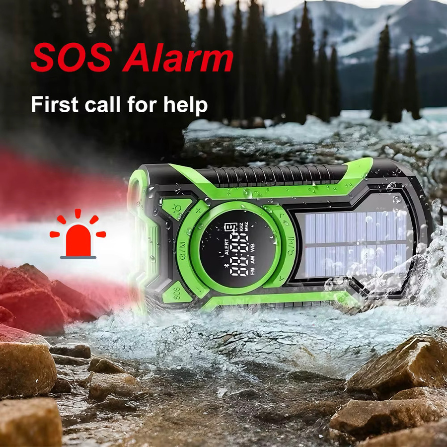 XHDATA Notfall-Handkurbel-Solarradio EM03/DE13 in Grün mit Taschenlampe, SOS-Alarm und Telefonladegerät sowie FM/MW/SW-Empfänger - Bild 4