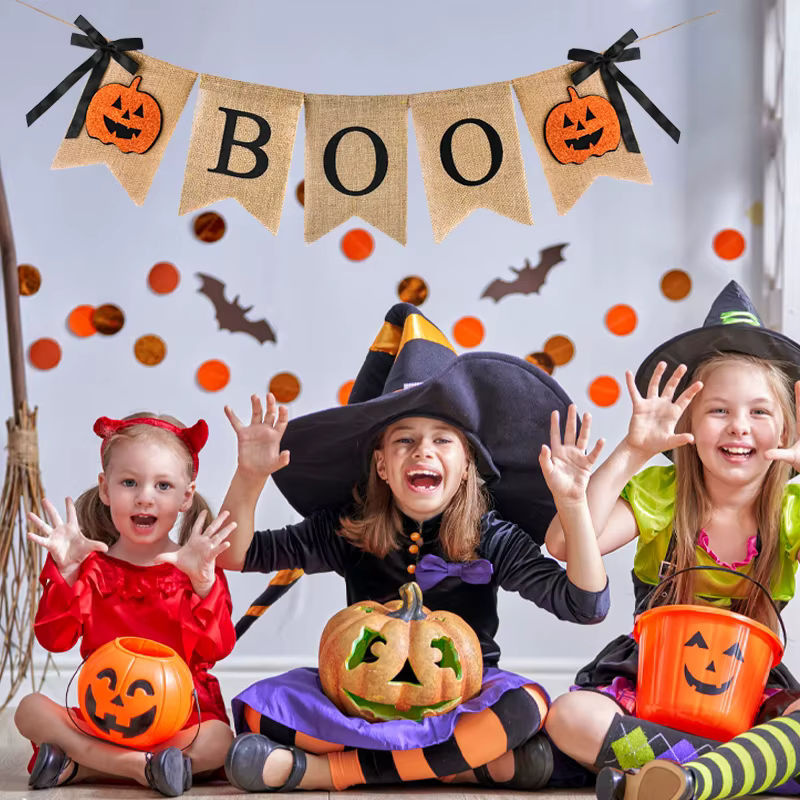 ZQNYCY Halloween Girlande aus Jute mit Kürbis-Wimpeln in Beige für rustikale Partydekoration - Bild 3