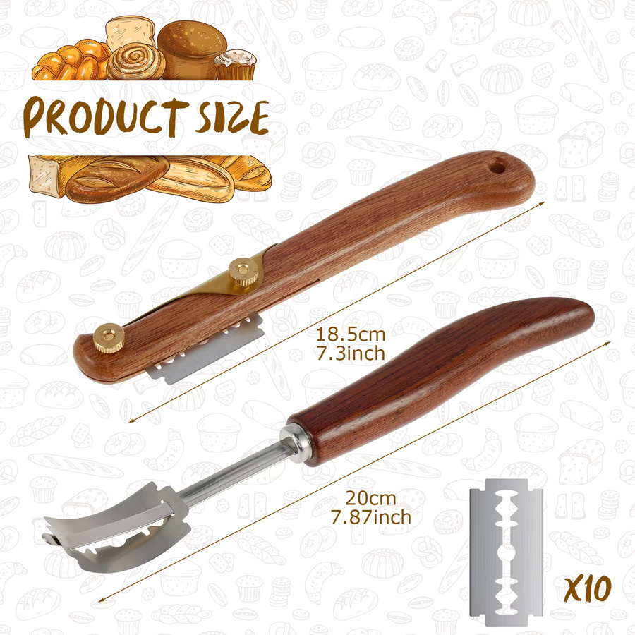 Brot-Lame Schneidewerkzeug mit 10 Klingen und Schutzhülle aus Holz für Bäcker - Bild 2