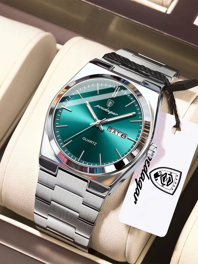POEDAGAR Armbanduhr Edelstahl, Quarz, Blau, Herren, Datum, Wochentag - Bild 7