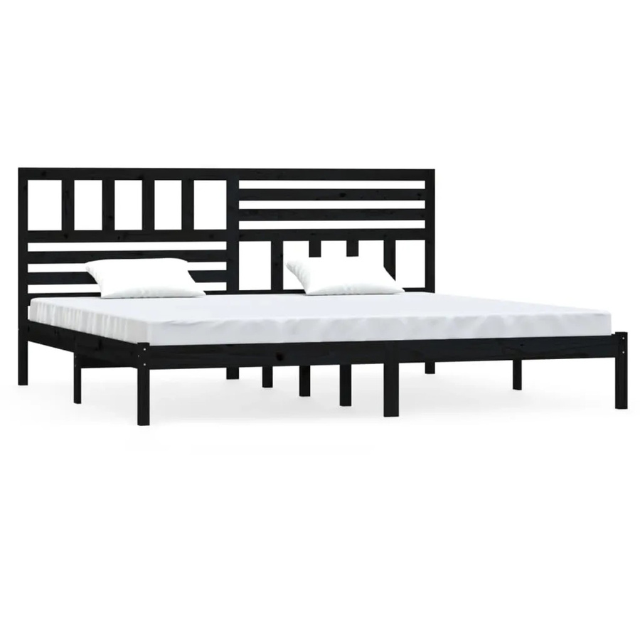 vidaXL Massivholzbett aus Kiefer in Schwarz im rustikalen Design B/T/H: 200 x 200 x 206 cm - Bild 2