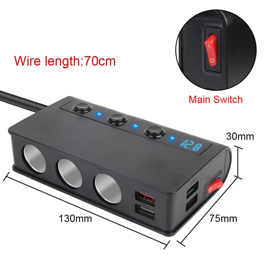 Auto Zigarettenanzünder Splitter mit 4 USB-Ladebuchsen und Schnellladefunktion, 180W, 12V/24V, Schwarz - Bild 2