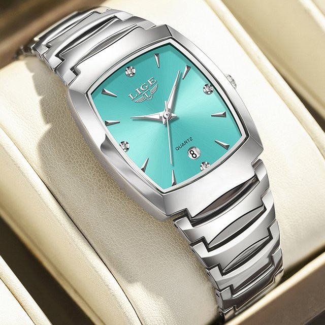 LIGE Armbanduhr Edelstahl, Quarz, Eckig, Schwarz, Damen - Bild 1