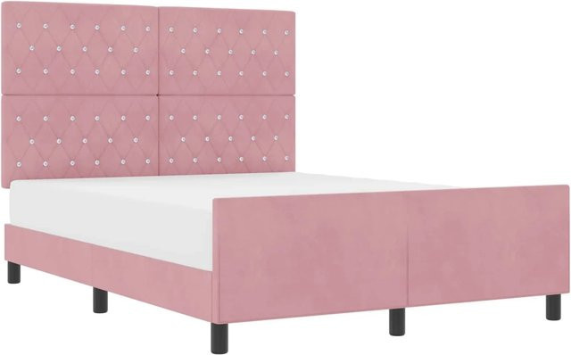 vidaXL Boxspringbett mit Kopfteil in Rosa aus Samt, B/T/H: 140 x 200 x 146 cm - Bild 1