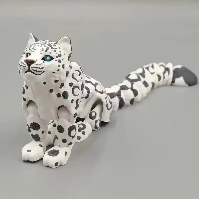 Bewegliches Schneeleoparden-Modell von Jiahomily in Weiß, 3D-gedruckte Wildtier-Figur zur Dekoration - Bild 2