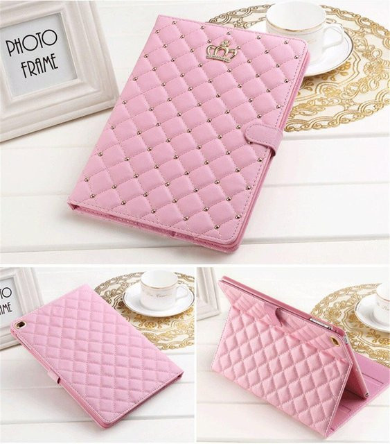 Crown Design Ledertasche Schutzhülle für iPad 9,7 2017, iPad Air 1 & 2, iPad 10,5 Air 3, iPad 10,2 und Mini in Rosa - Bild 1