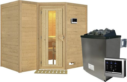 Karibu Sauna Riga 2 für 4 Personen mit 9 kW Saunaofen und externer Steuerung, beige - Bild 1