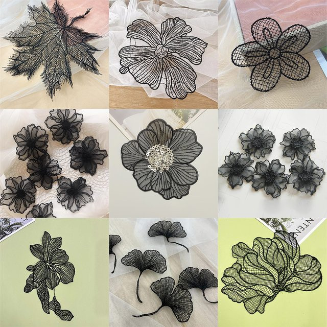 HYZELY Blumen-Spitzen-Patch, Schwarz, 5 Stück - Bild 1