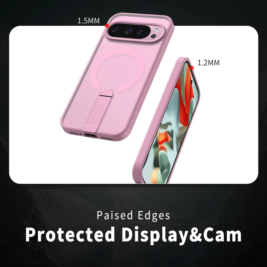 Matte magnetische Schutzhülle mit Ständer für Google Pixel 9A, Pixel 10 und Pixel 9 Pro XL, stoßfest und anti-Fingerabdruck, in Grau oder Pink - Bild 3
