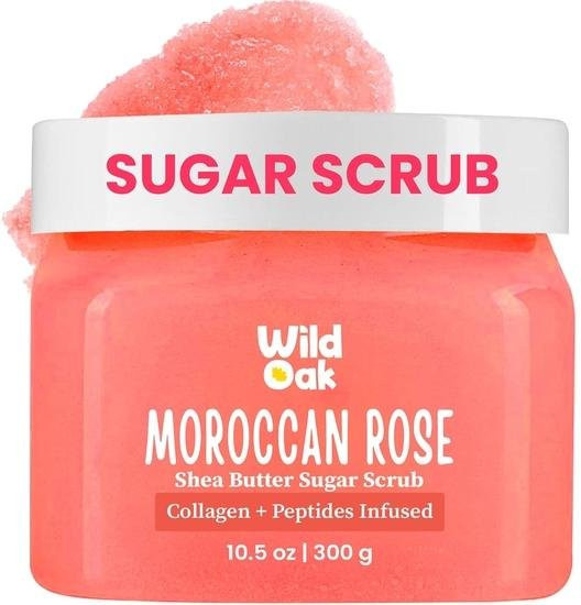 WILD OAK Marokkanische Rose Shea Butter Zuckerpeeling, 300 g, mit Kollagen & Peptiden - Bild 1