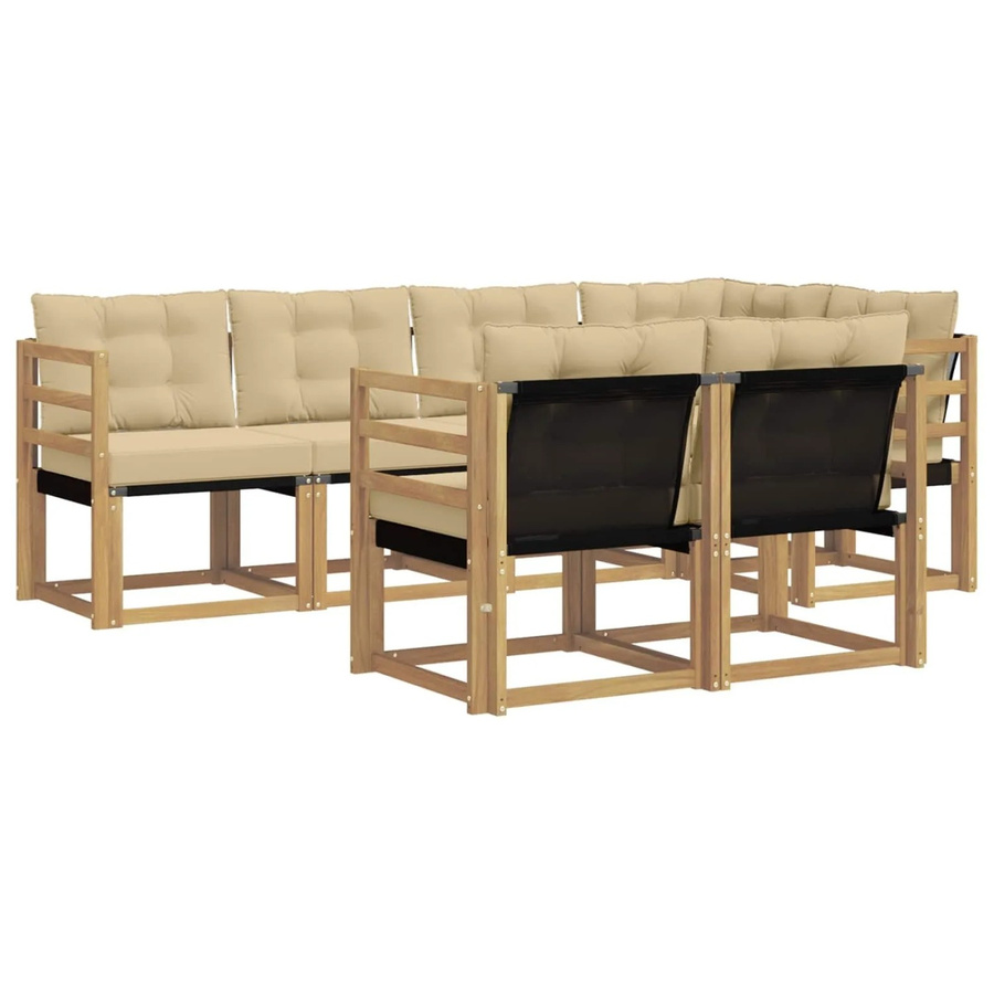 vidaXL Outdoor-Sofagarnitur 7-teilig aus Akazienholz mit Kissen in Weiß und Beige - Bild 2