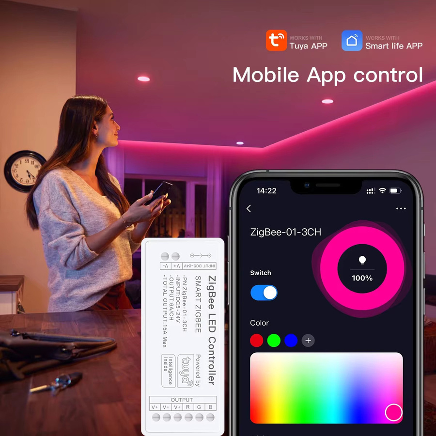 Guillermo Zigbee 3.0 LED-Streifen Controller für CCT RGB RGBW RGBCCT mit Sprachsteuerung, kompatibel mit Tuya und SmartThings, Weiß - Bild 2