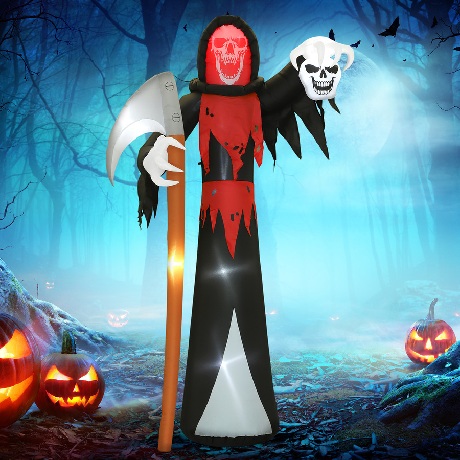 Outsunny Halloween-Dekoration Riesiger Sensenmann mit LED-Beleuchtung, Selbstaufblasbare Luftfigur für Outdoor, Schwarz-Rot-Weiß - Bild 2