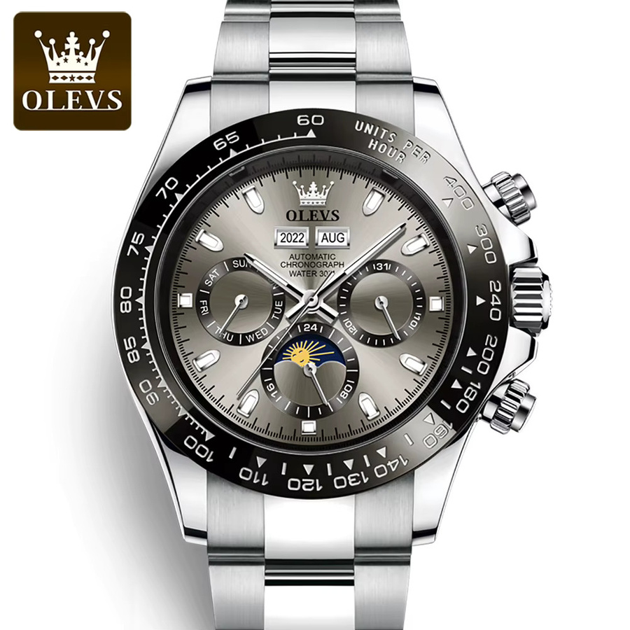 OLEVS Armbanduhr Automatik, Edelstahl, Silver Black, Herren - Bild 6