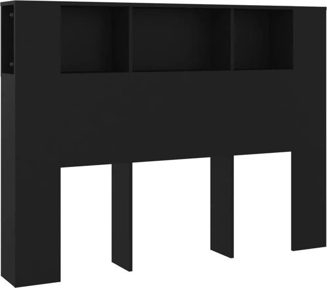 vidaXL Kopfteil mit integrierten Ablagen Schwarz Matt, B/H/T: 140 x 104,5 x 18,5 cm - Bild 1