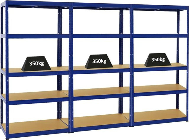 PROREGAL Schwerlastregal Slim Elephant Blau, H x B x T: 180 x 90 x 45 cm, 5 Ebenen mit verstellbaren Fachböden aus MDF und Metall - Bild 1