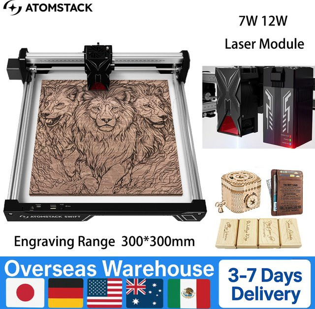 Atomstack Swift Tragbarer Lasergravierer 12W für Holz, Metall und Glas mit WLAN und Hotspot-Verbindung, unterstützt LightBurn-Software - Bild 1
