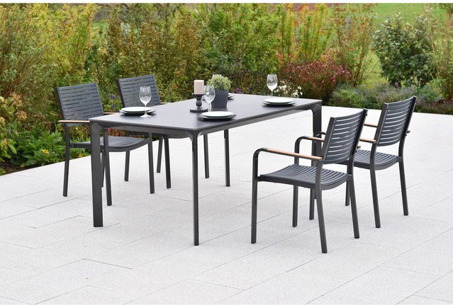 Merxx Paliano Gartenmöbel-Set 5-tlg. mit Tisch und 4 Stapelsesseln in Schwarz, Stahl und Kunststoff, Tisch Breite: 160 cm, Tiefe: 90 cm - Bild 1