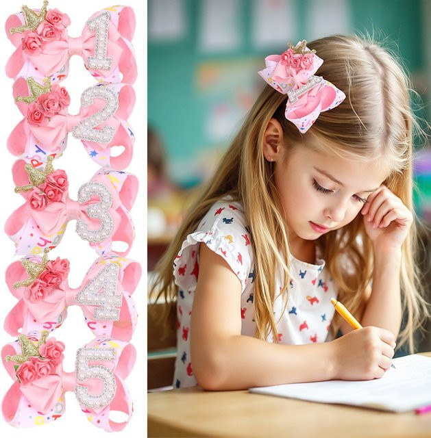 jesyan Haarspangen, rosa Glitzerkronen, rosa Schleifen, Kinder - Bild 1