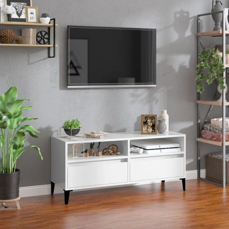 Vidaxl TV-Schrank in Weiß aus Holzwerkstoff und Metall im modernen Design, B/T/H: 100 x 34,5 x 44,5 cm - Bild 1