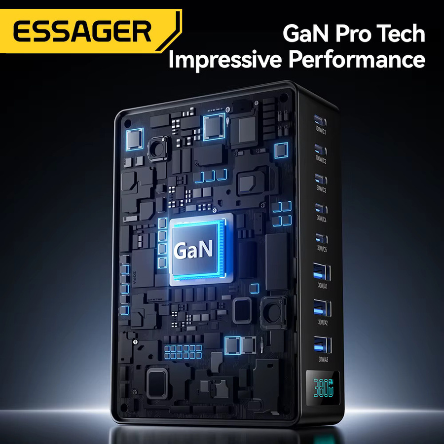 Essager 380W GaN Schnellladestation 8-in-1 Desktop-Ladedock für Laptop und Smartphone in Schwarz - Bild 6