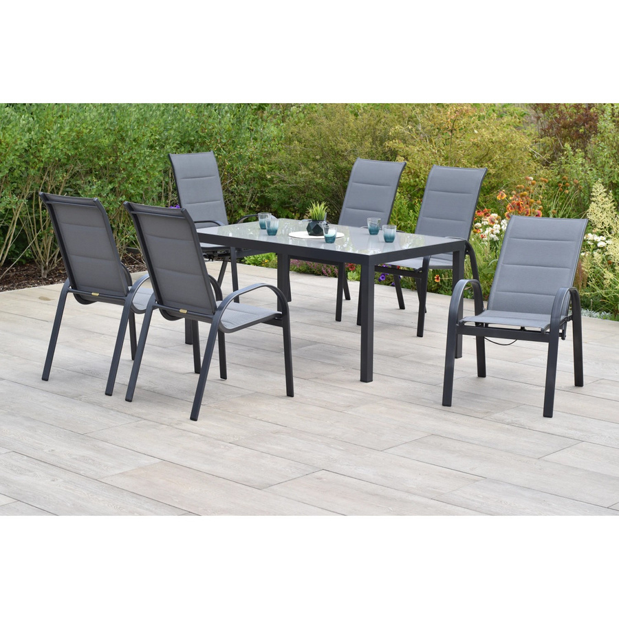 Merxx Gartenmöbelset Amalfi 7-teilig aus Aluminium und Textil in Grau mit Tisch und Stapelsesseln, Tisch B: 150 cm, T: 90 cm, H: 72 cm - Bild 3