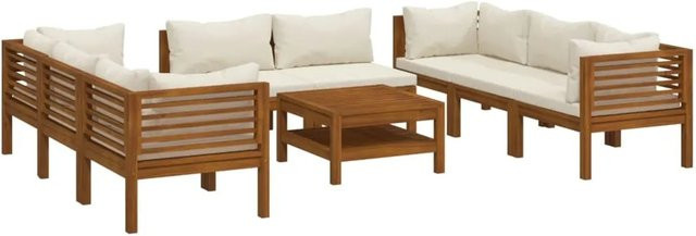 vidaXL 9-tlg Garten-Lounge-Set aus massivem Akazienholz mit Creme Kissen - Bild 1