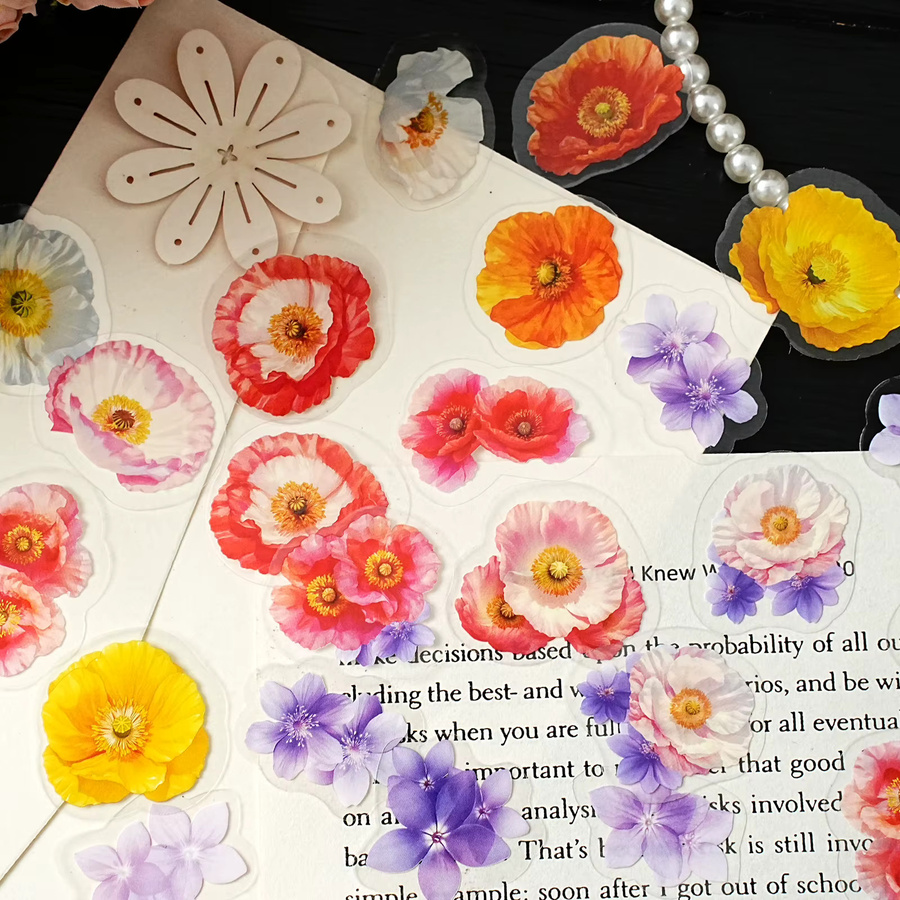 Etori Life Scorching Sunlight Aquarell Blumenaufkleber Set mit Mohn und Hortensien, 50 Stück, Multicolour, Papieraufkleber für Journal, Notebook und Laptop-Dekoration - Bild 2