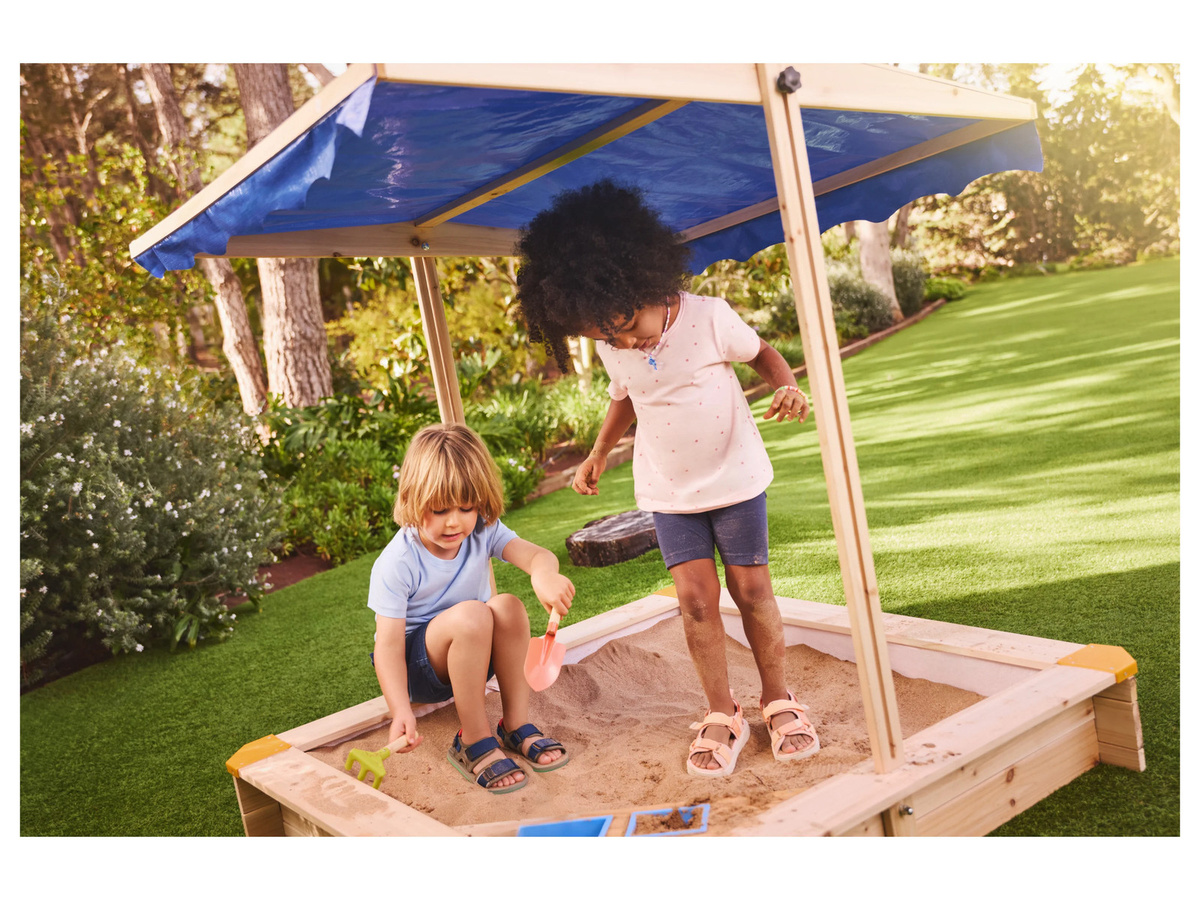 LUPILU Holzsandkasten mit Dach und Eisdiele, wetterfest und UV-beständig, beige grün multicolour, B/T/H: 118 x 118 x 40 cm - Bild 2