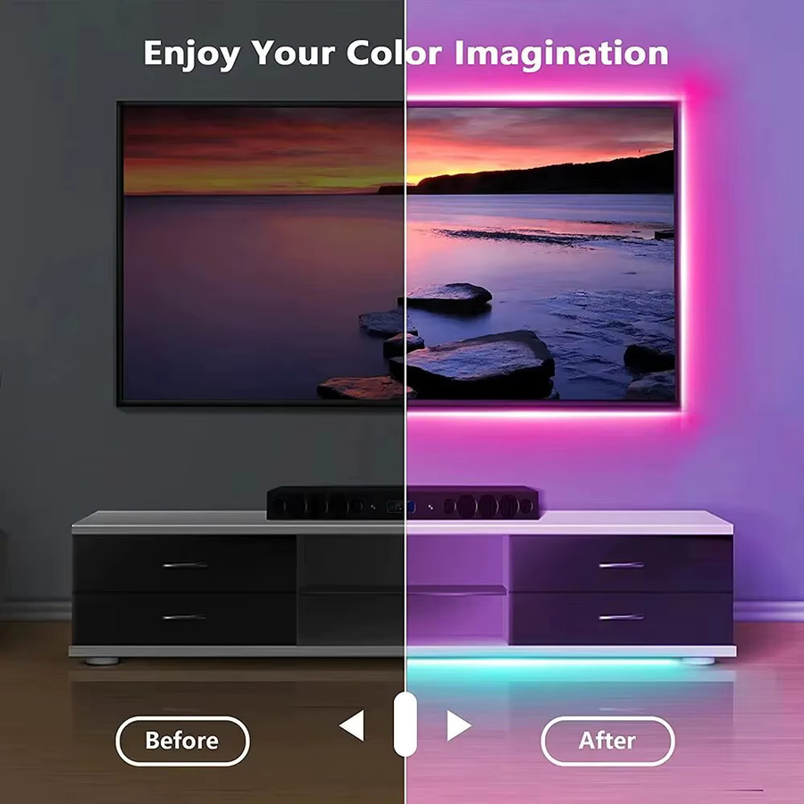 Szaoju RGB LED Streifen mit Bluetooth und USB-Anschluss, SMD5050 Multicolour Hintergrundbeleuchtung für TV und Desktop, selbstklebend - Bild 3