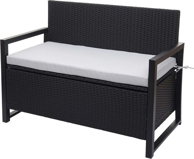 PROREGAL Poly-Rattan 2er Sitzbank mit Staufach und grauen Kissen, Anthrazit, H x B x T: 87 x 117 x 57 cm - Bild 1