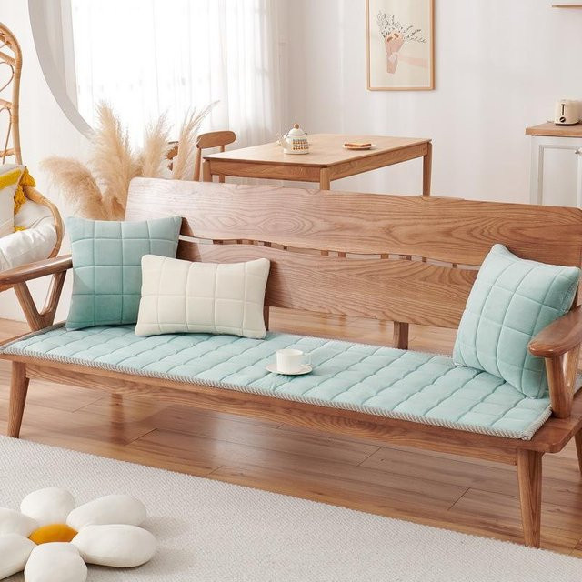 Rechteckiges Plüsch Sitzkissen in Blau für Sofa und Massivholzbank, B/T/H: 180 x 70 cm - Bild 1