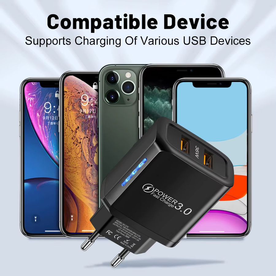 Doppel-USB-Schnellladegerät 36 W mit USB 3.0 für Samsung, Xiaomi, Huawei und OPPO in Schwarz - Bild 4