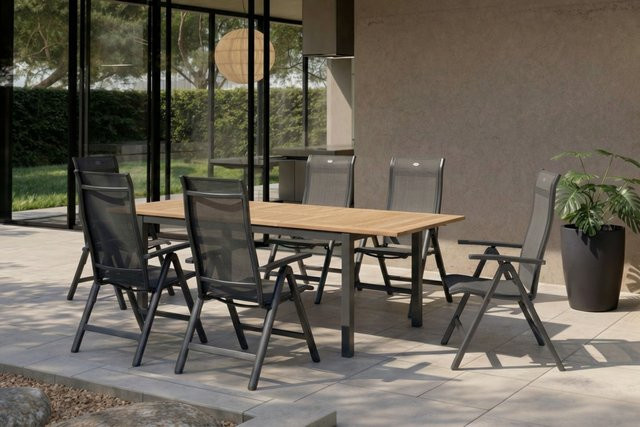 Hartman Garten-Essgruppe aus Aluminium und Teakholz in Anthrazit für 6 Personen mit ausziehbarem Tisch - Bild 1