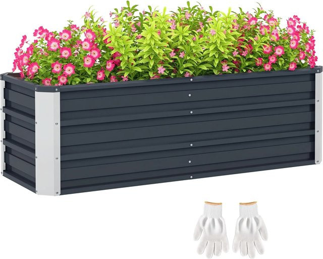 Outsunny Hochbeet aus Stahl in Grau für Garten, Gemüse, Kräuter und Blumen, B/T/H: 125 x 47 x 40 cm - Bild 1