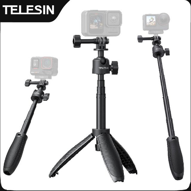 Telesin Mini Selfie Stick Stativ 3.0 mit 360 Grad Rotation Ball Head in Schwarz für GoPro Hero, DJI OSMO Action und Insta360 Action Kameras - Bild 1