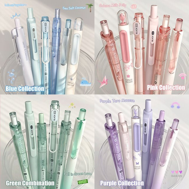 6er-Pack Gelstifte in Schwarz und Pink mit 0,5 mm Spitze, schnelltrocknende Tintenstifte für Studium und Büro - Bild 1
