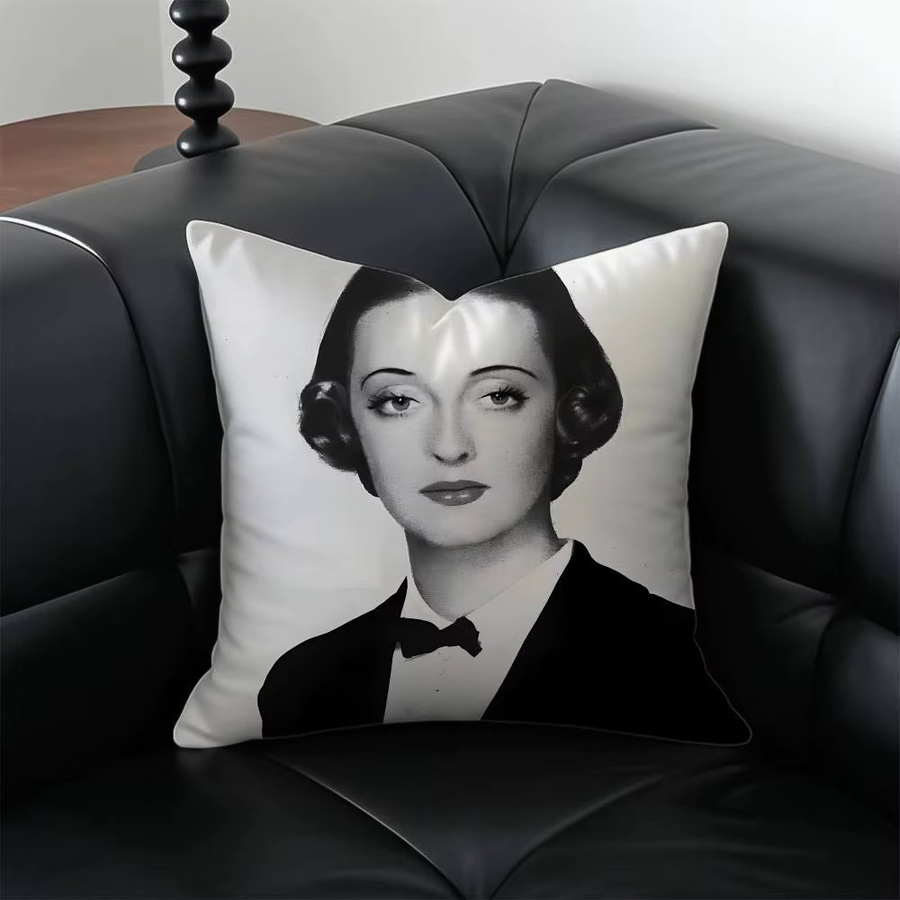 B-Bette D-Davis Schauspielerin Kissenbezug in Weiß, allergikerfreundlicher Kurzplüsch-Kissenbezug mit unsichtbarem Reißverschluss, B/B/B: 30 x 30 x 30 cm - Bild 3